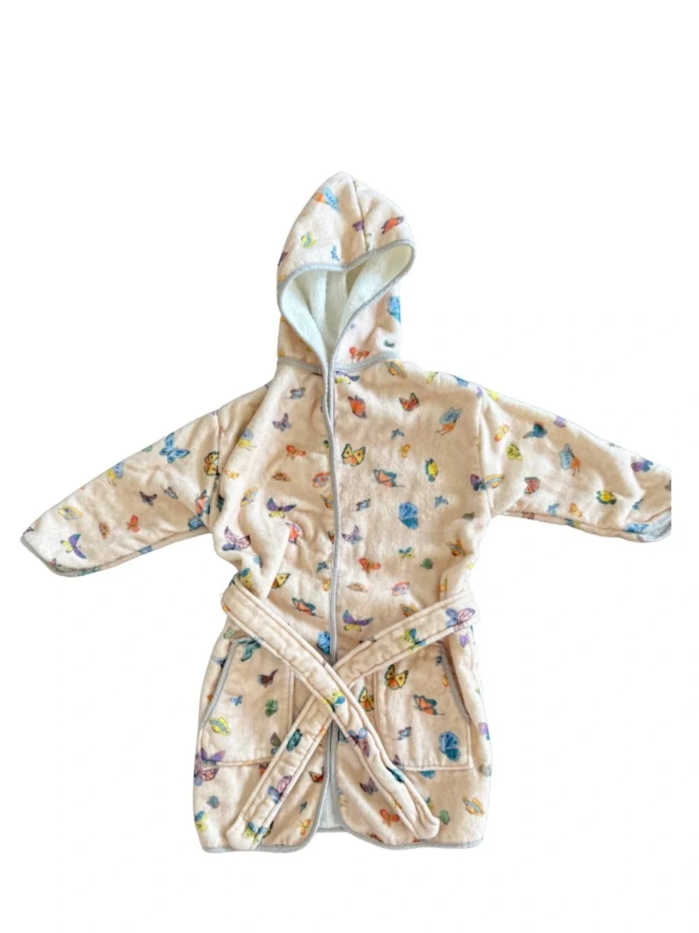 🦋 Timo & Violet Butterfly Hooded Bathrobe 1-2Y Velour Terry